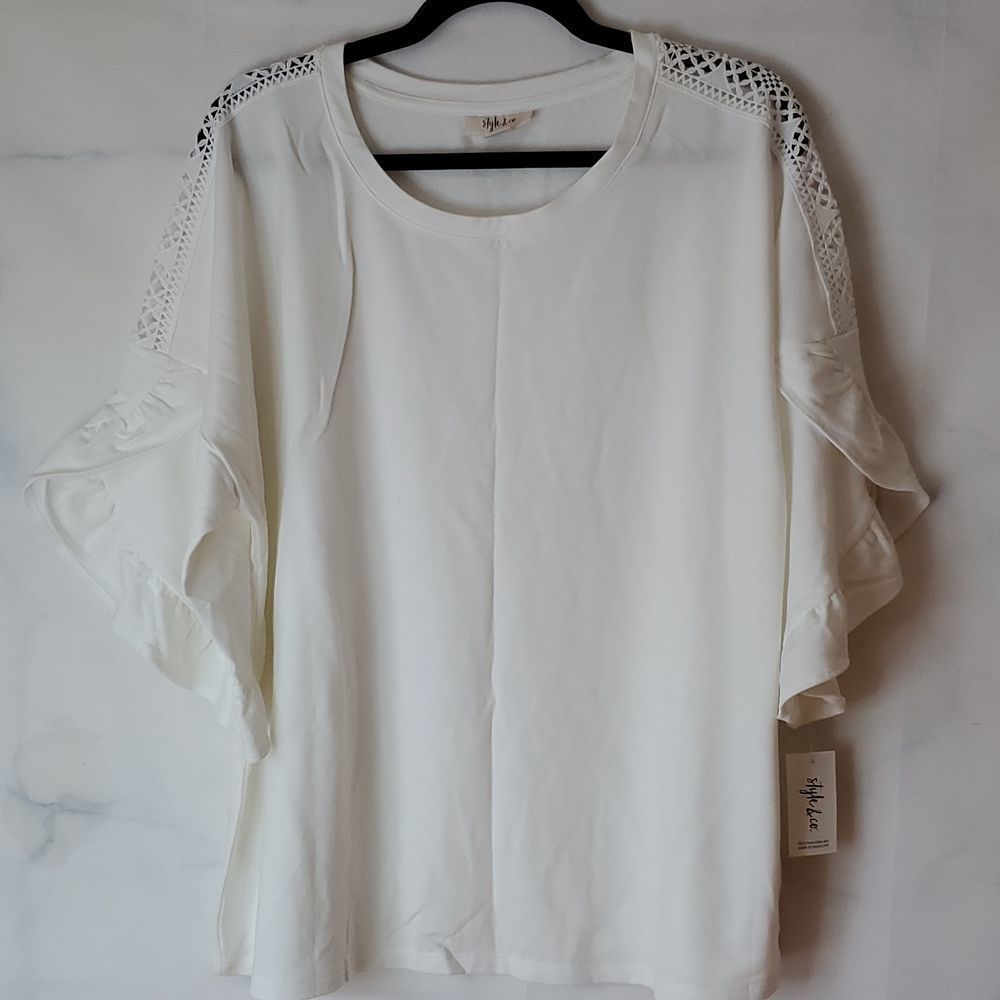 NWT - Style & Co. Cream Ruffle Sleeve Top